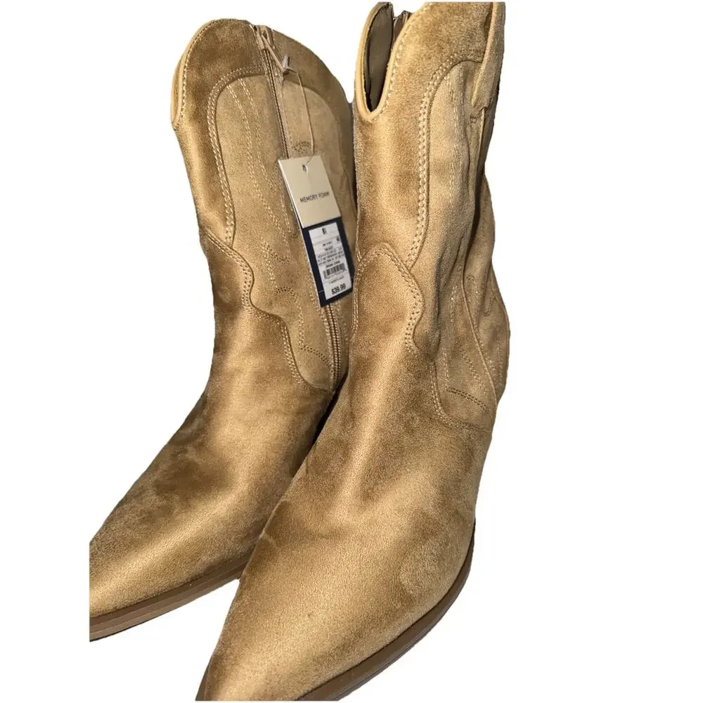 Womens Cowgirl Boots 8.5 M Western Ankle Boots Tan Pointed Toe Country Chic Boho